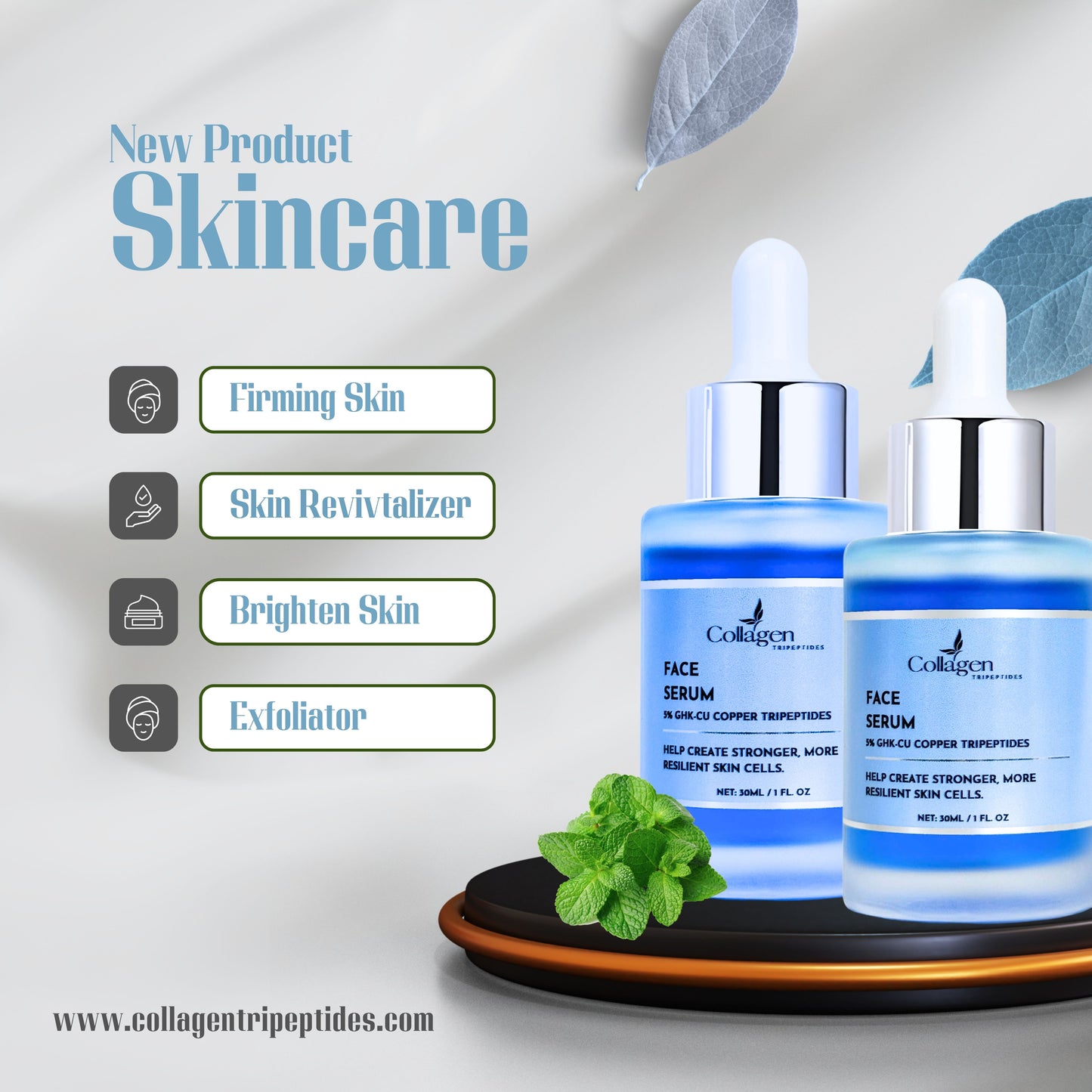 Copper Tripeptide with Palmitoyl Tripeptides Face and Neck Tightening Serum - 2pk