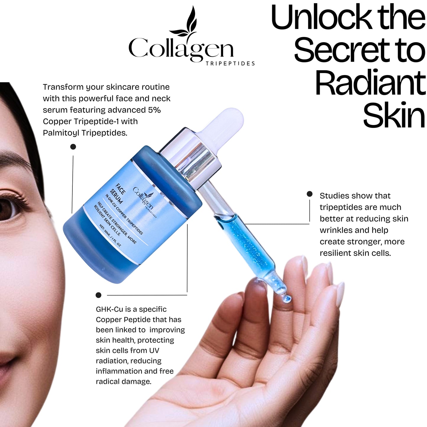 Copper Tripeptide with Palmitoyl Tripeptides Face and Neck Tightening Serum - 2pk
