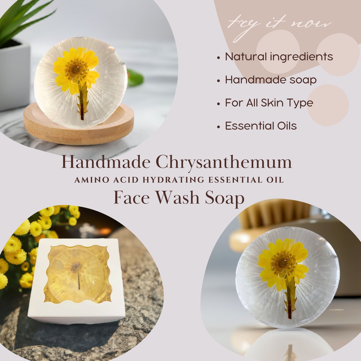 Collagen Face Wash Chrysanthemum Soap Amino Acid Essential Oils Bamboo Soap Dish