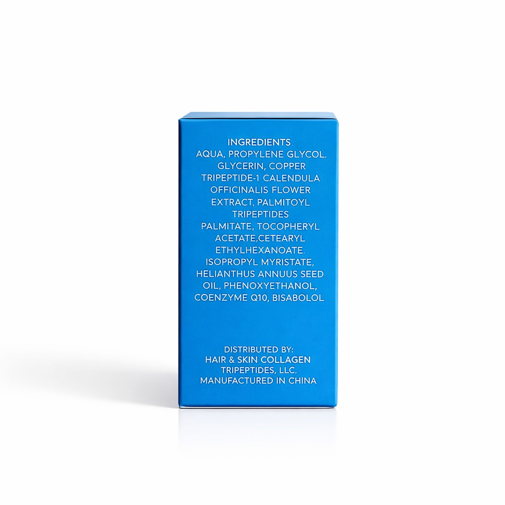 Blue box with white text listing ingredients on a white background