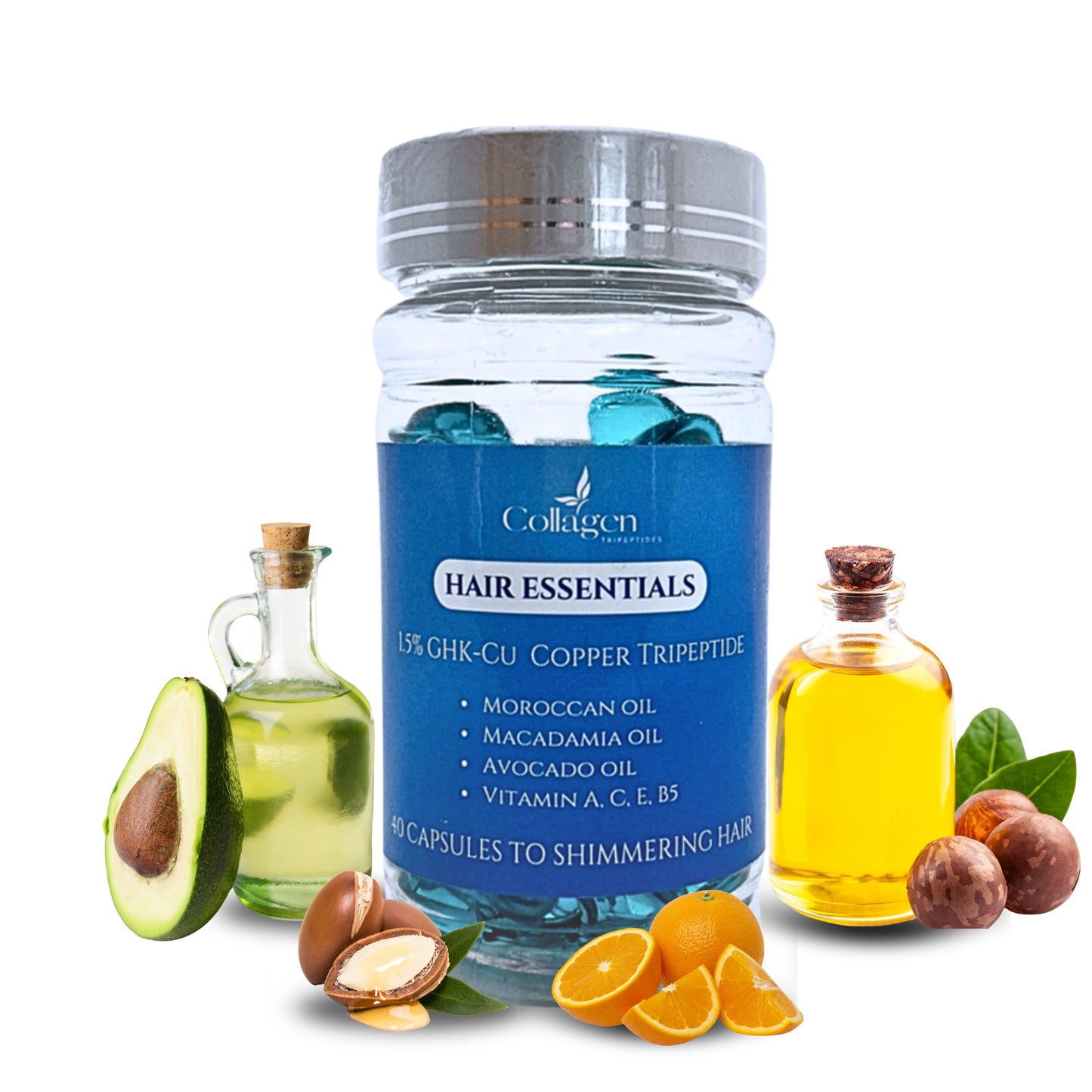 Hair Treatment Capsule Oils - Vitamins A, C, E, B5, GHK-Cu Copper Tripeptide - No Rinse