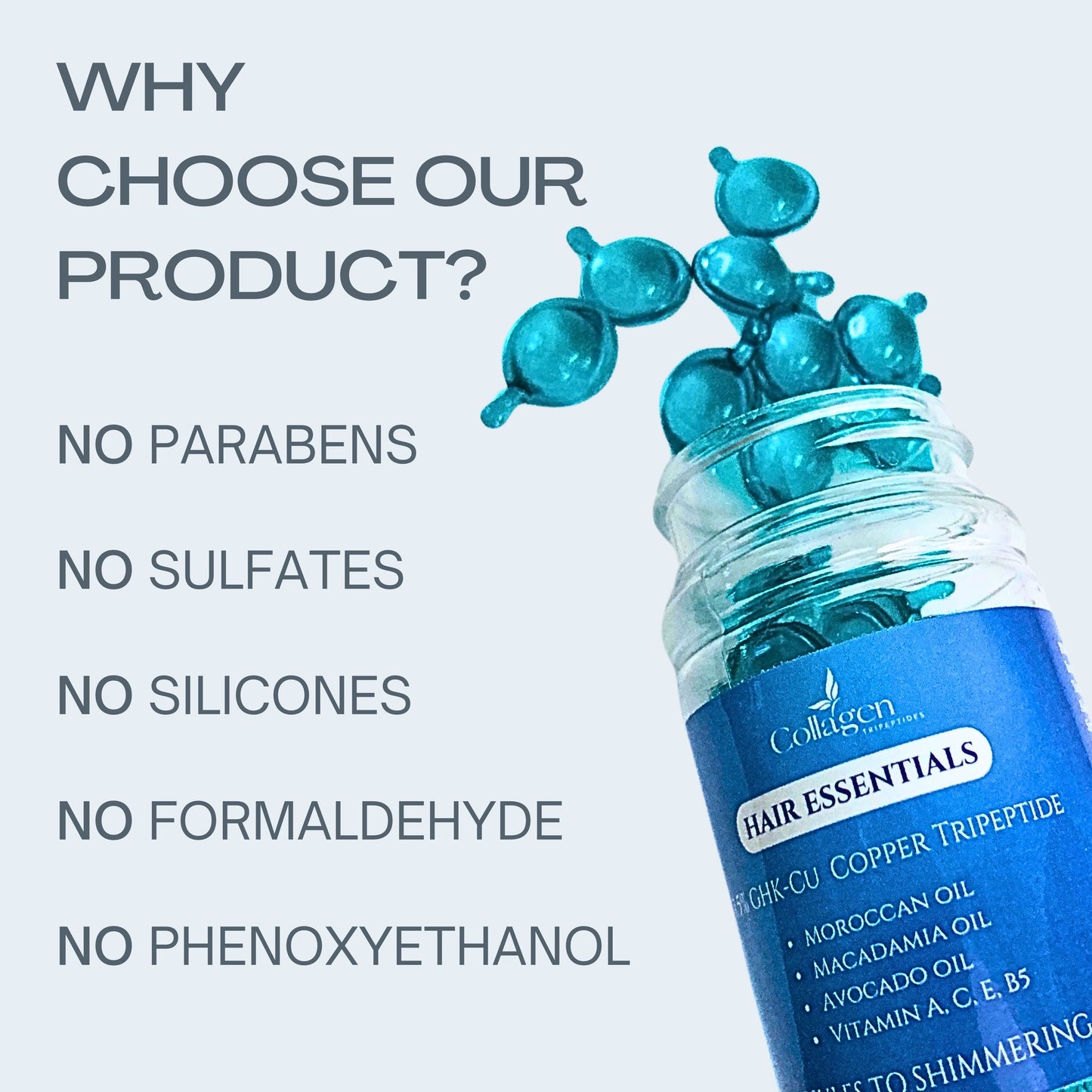 Hair Treatment Capsule Oils - Vitamins A, C, E, B5, GHK-Cu Copper Tripeptide - No Rinse