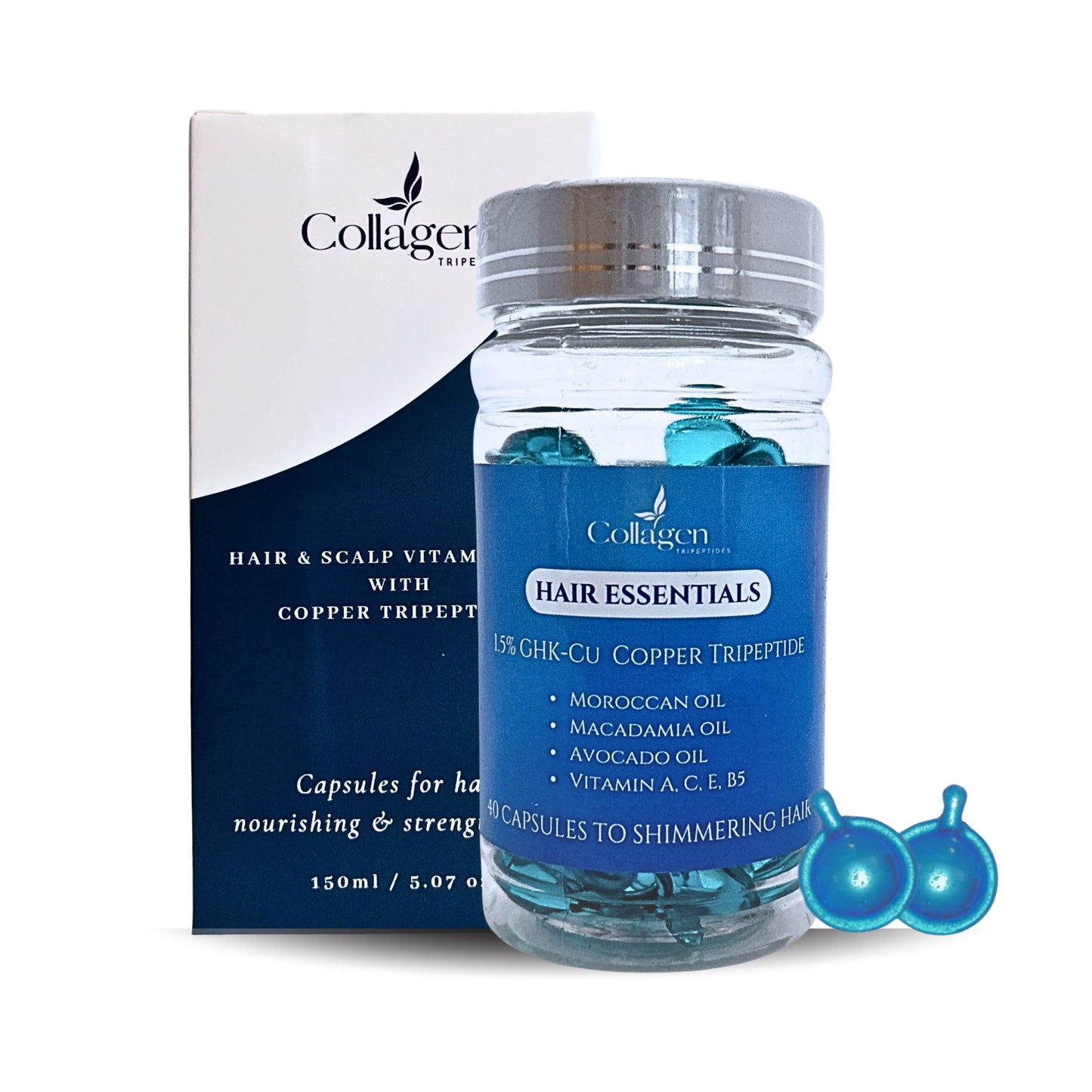 Hair Treatment Capsule Oils - Vitamins A, C, E, B5, GHK-Cu Copper Tripeptide - No Rinse